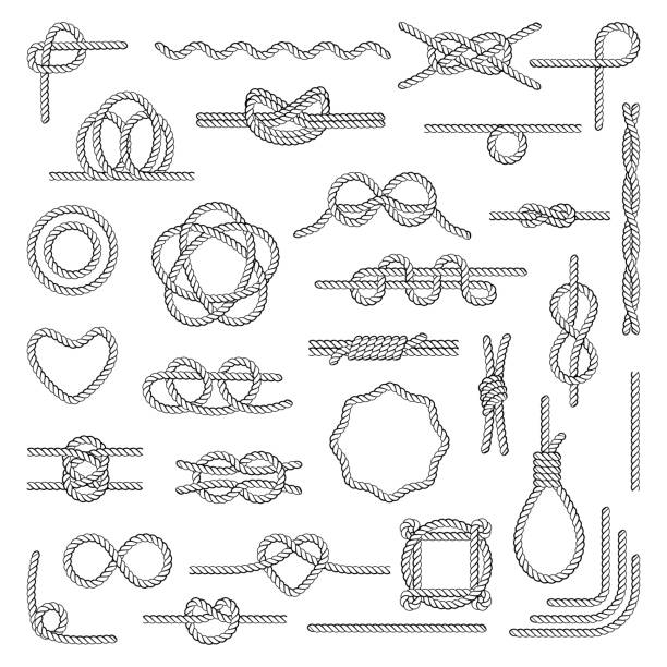 ilustraciones, imágenes clip art, dibujos animados e iconos de stock de náutica nudos de cuerda - tied knot illustrations