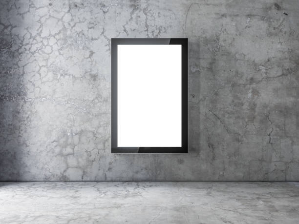 istock Vertical modern lightbox Mockup on concrete wall, poster frame, advertising street stand 859410130