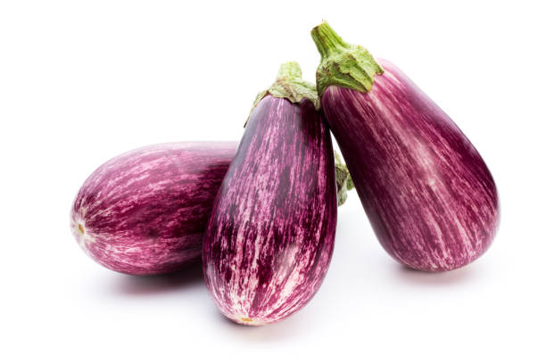 istock Fresh eggplants, aubergine on a white background. 859410146