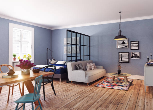 The Modern interior Modern apartment. Scandinavian design style. 3d rendering illustration concept septum stock pictures, royalty-free photos & images