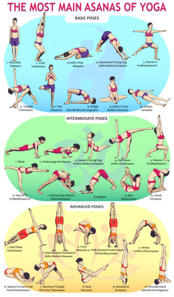 30 요가 주요 asans - good posture stock illustrations