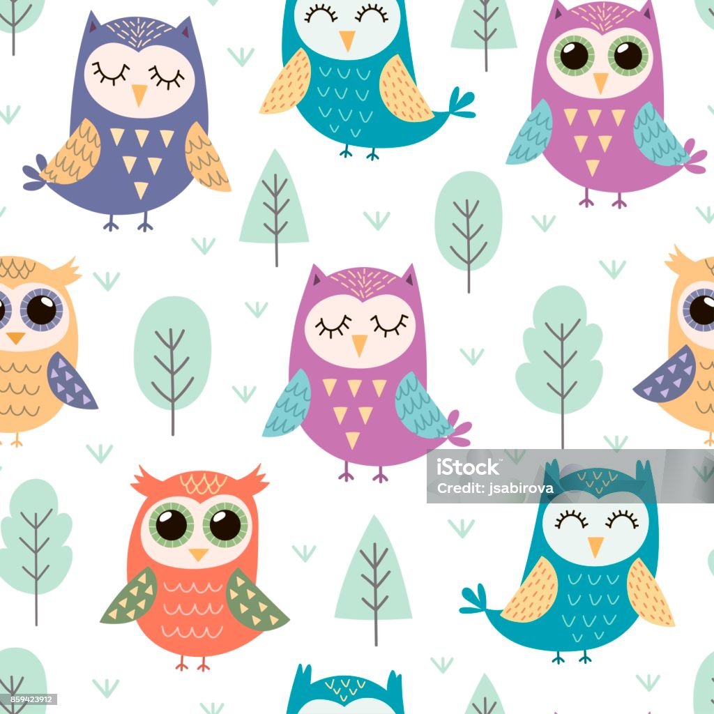 Cute owls seamless pattern Cute owls seamless pattern. Funny forest background. Vector illustration Owl stock vector