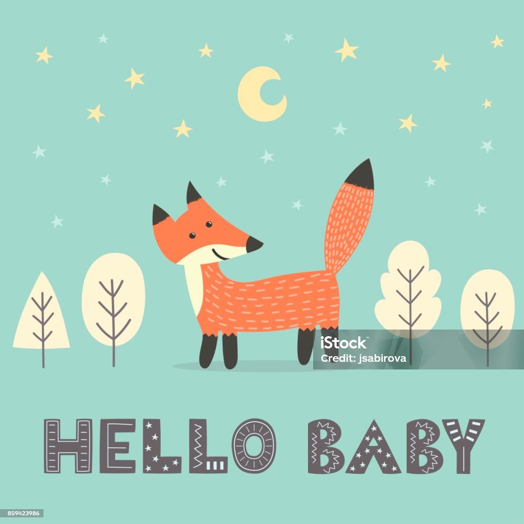 Tarjeta de la ducha de bebé con un lindo Fox - arte vectorial de Bebé libre de derechos