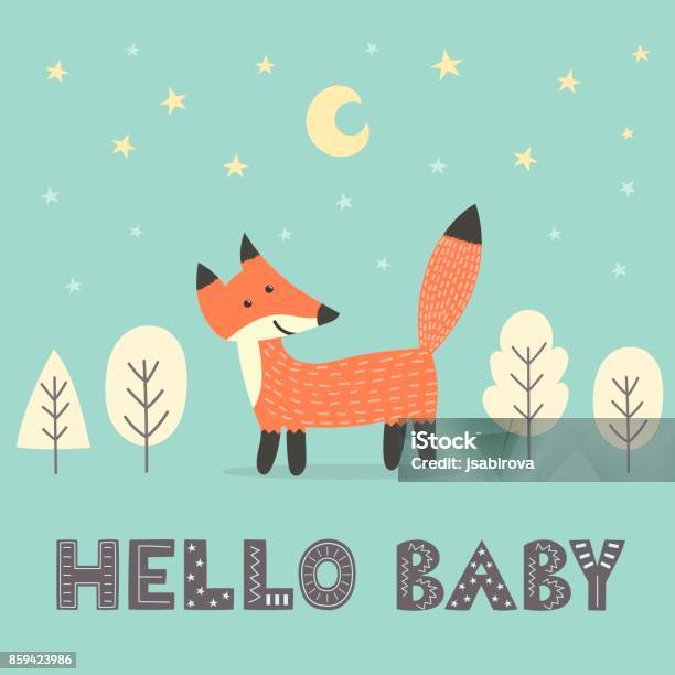 Ilustración de Tarjeta De La Ducha De Bebé Con Un Lindo Fox y más Vectores Libres de Derechos de Bebé - Bebé, Recién nacido - 0-1 mes, Fiesta prenatal