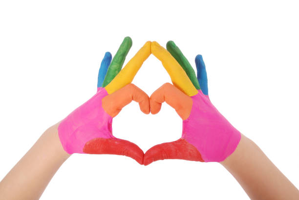 istock Child's hand painted watercolor in heart 859424740