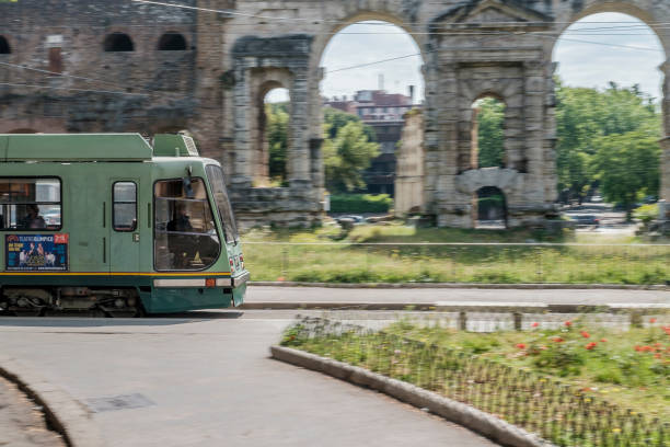 Tram Porta Maggiore Italy, Rome, Porta Maggiore - 08 May 2016 - tram running in Porta Maggiore district san lorenzo rome photos stock pictures, royalty-free photos & images