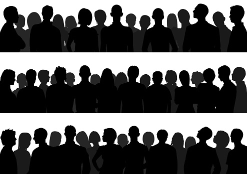 Crowd. All people are complete and moveable- a clipping path hides the legs.