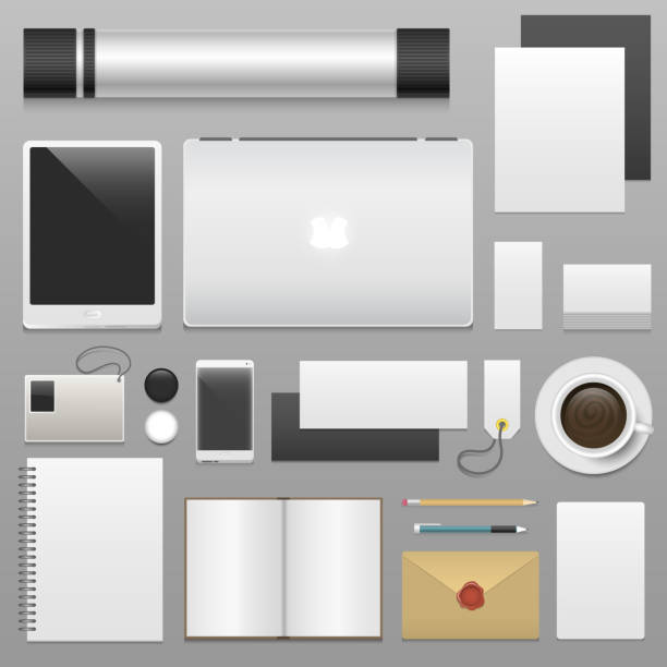 istock Corporate identity blank template set business stationery mockup realistic 3d top view vector illustration 859426166