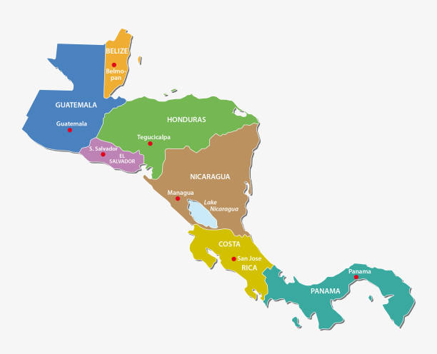 bunte mittelamerika administrative und politische karte - map central america panama guatemala stock-grafiken, -clipart, -cartoons und -symbole