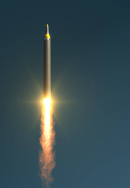 North Korean Ballistic Missile Takes Off. 3D Illustration.