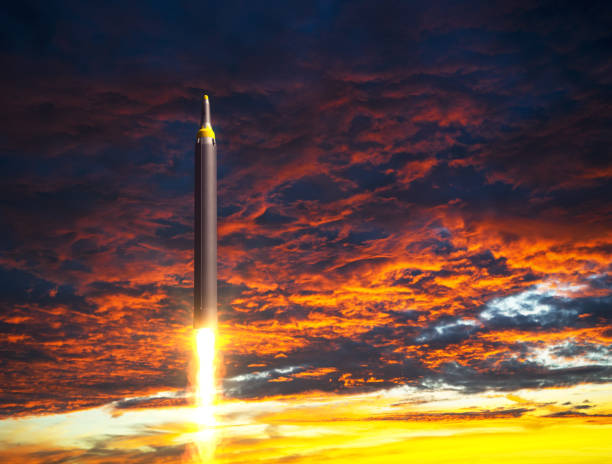 istock North Korean Ballistic Rocket Launch On Background Of Apocalyptic Sky 859445304