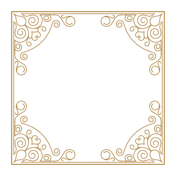 ilustrações, clipart, desenhos animados e ícones de quadro vintage decoração retro canto modelo de design. moldura de ouro com linha de canto floral para imagens, estilo de vetor design decoração quadro padrão. ilustração do modelo de fronteira floral - photo corner illustrations