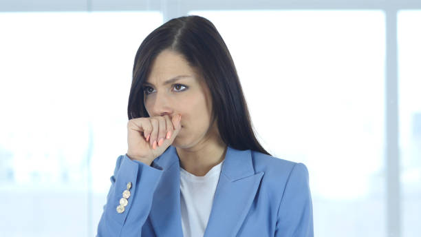 istock Sick Female Patient Coughing, Cough and Throat Sore 859465902