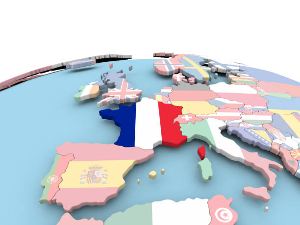istock Flag of France on bright globe 859466468