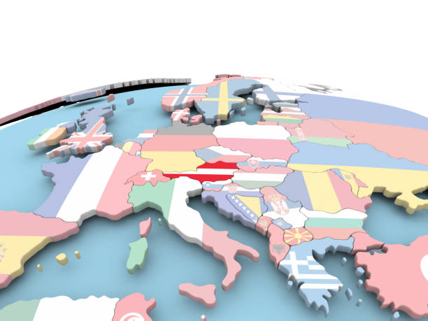 istock Flag of Austria on bright globe 859466486