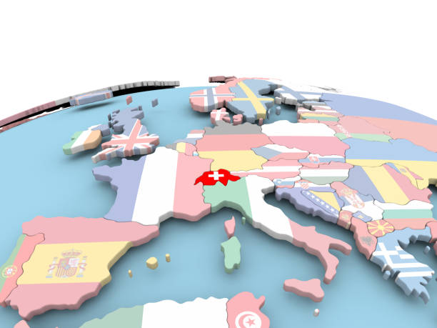 istock Flag of Switzerland on bright globe 859466488