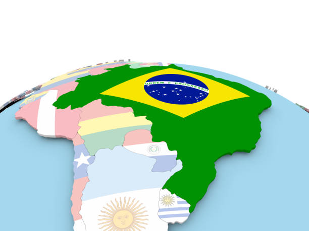 istock Flag of Brazil on bright globe 859472408