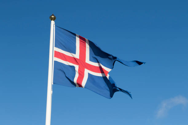 istock Flag of Iceland flying in the wind 859472644