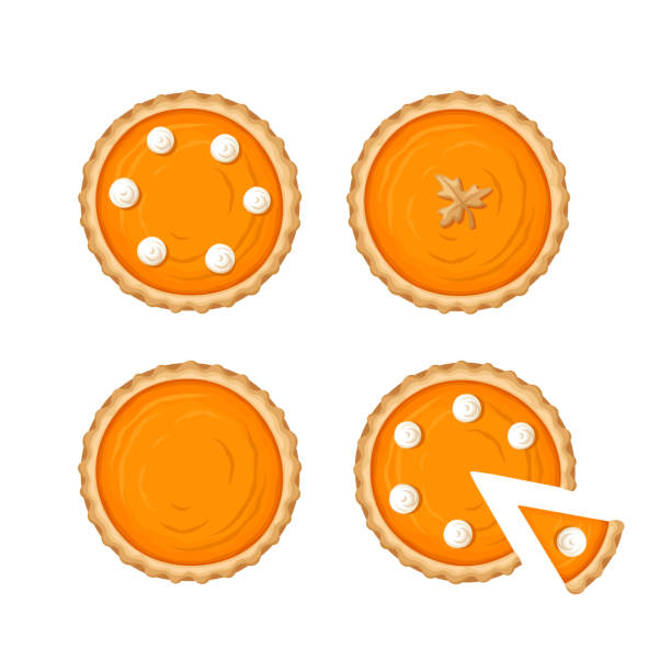 ilustrações de stock, clip art, desenhos animados e ícones de pumpkin pies. vector illustration. - pie baked food pumpkin pie