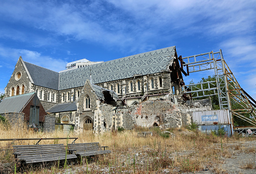 Christchurch cathedral ruin after earthquake, New Zealand