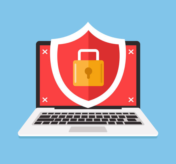 보안 노트북 잠겨 있습니다. 데이터 및 privet 정보 보호 개념 - network security antivirus software security computer stock illustrations