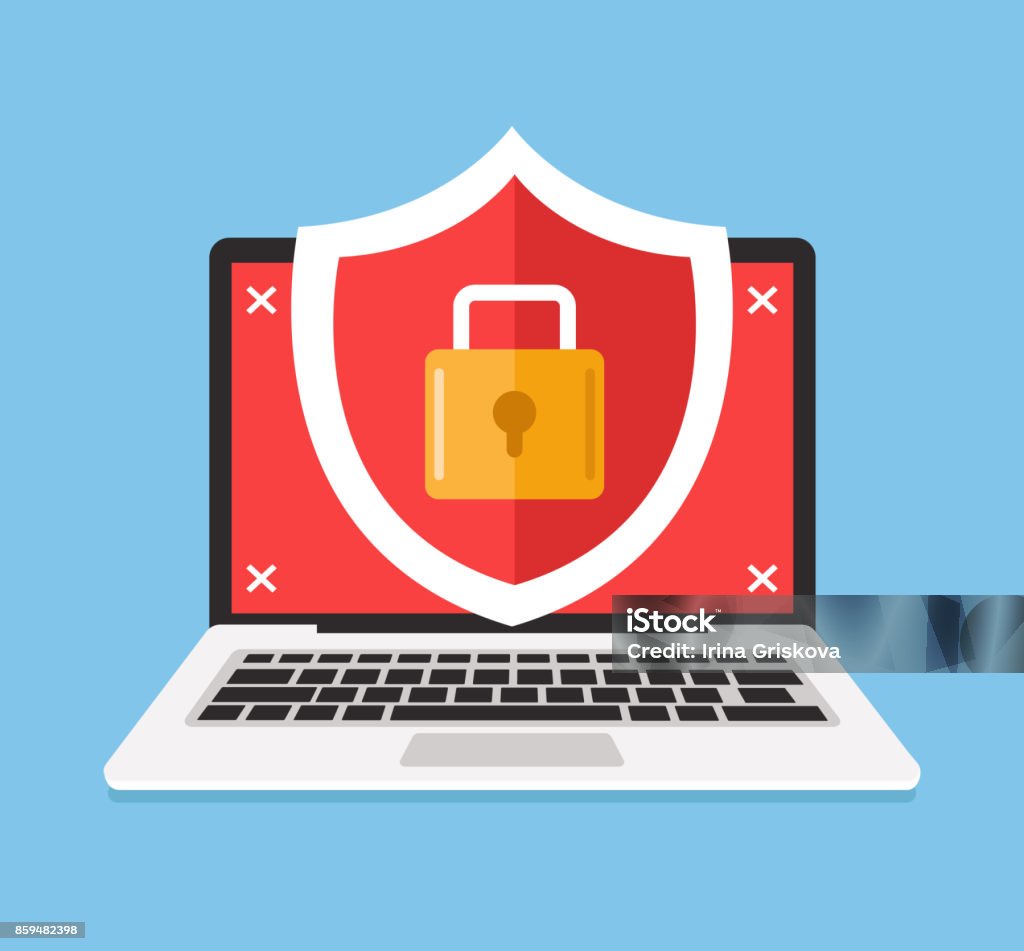 Безопасный ноутбук заблокирован. Концепция защиты данных и конфиденциальной информации - Векторная графика Защищённость роялти-фри