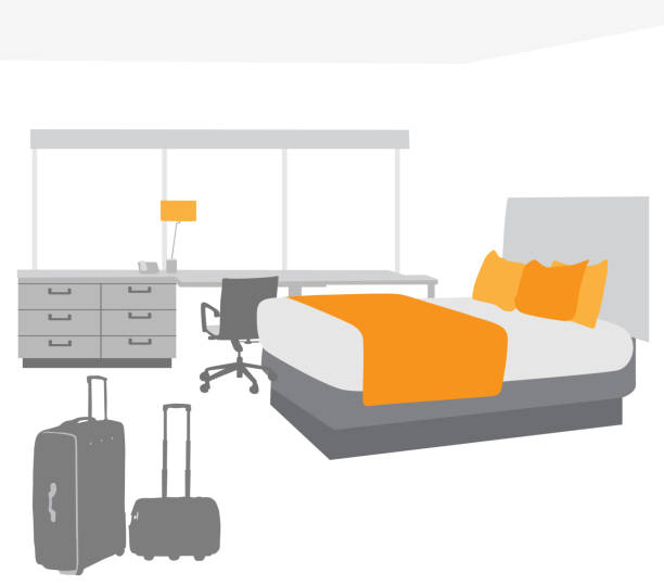 Luxury Hotel Suite Empty hotel bedroom with luggage hotel illustrations stock illustrations
