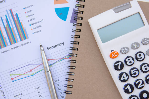 istock Office Concepts : data analyzing with calculator,notebook and pen. on charts and graph to find out the result. 859488808