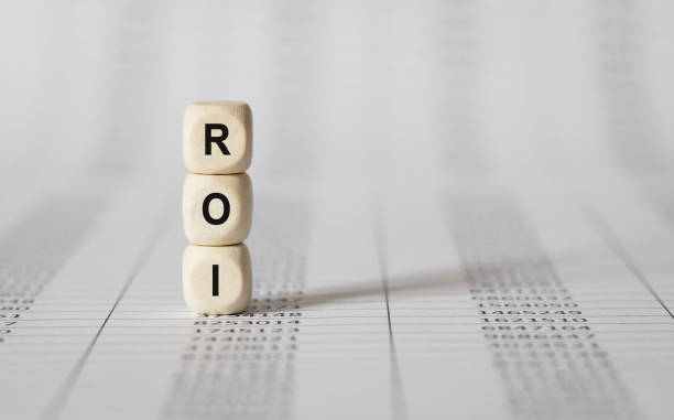 Word ROI made with wood building blocks