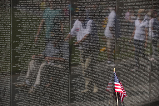 Korean War veteran at the Vietnam Memorial in Washington District of Columbia