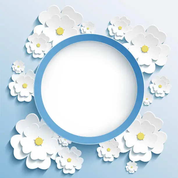 Vector illustration of Round frame with 3d sakura, invitation or greeting card