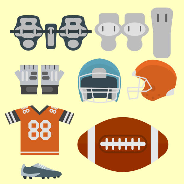 ilustrações, clipart, desenhos animados e ícones de futebol americano jogador uniforme esporte jogo ícones vetoriais zagueiro de estilo dos desenhos animados pulando atleta de sucesso eua - quarterback sack