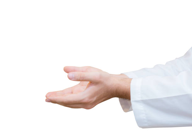 istock Doctor lman hand with something isolated on white background. 859501036