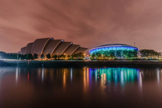 Glasgow concert hall at night stock photo