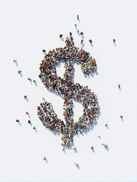 Human Crowd Forming A US Dollar Sign: US Dollar and Crowdfunding Concept Human crowd forming a big US Dollar sign on white background. Vertical composition with copy space. Clipping path is included. US Dollar and Crowdfunding Concept crowdfunding stock pictures, royalty-free photos & images