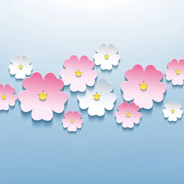 Vector illustration of Beautiful floral blue background with 3d flower sakura