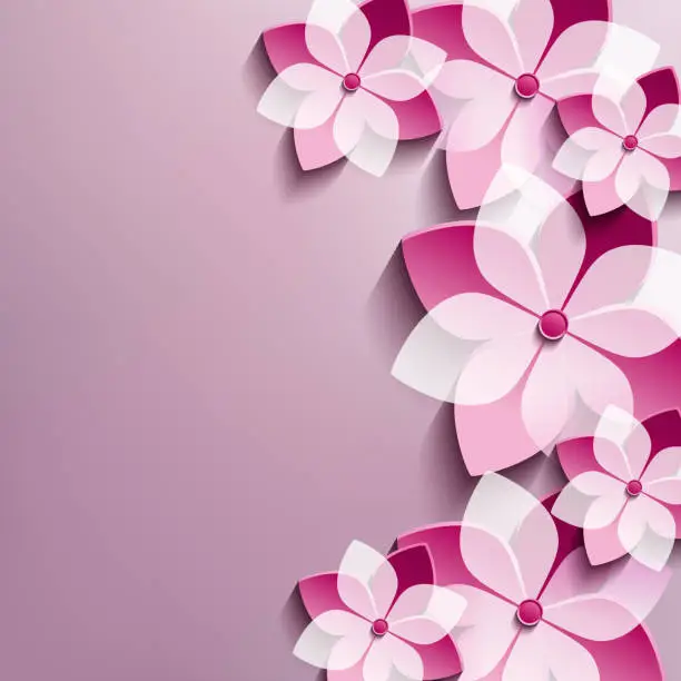 Vector illustration of Floral festive background with pink 3d flowers sakura