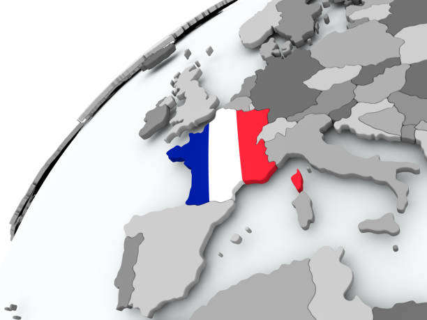 istock Flag of France on grey globe 859521704