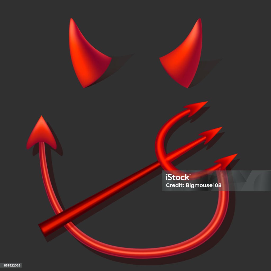 Duivel Realistic 3d Devil Red Horns Tail And Fork Set Vector Stock ...