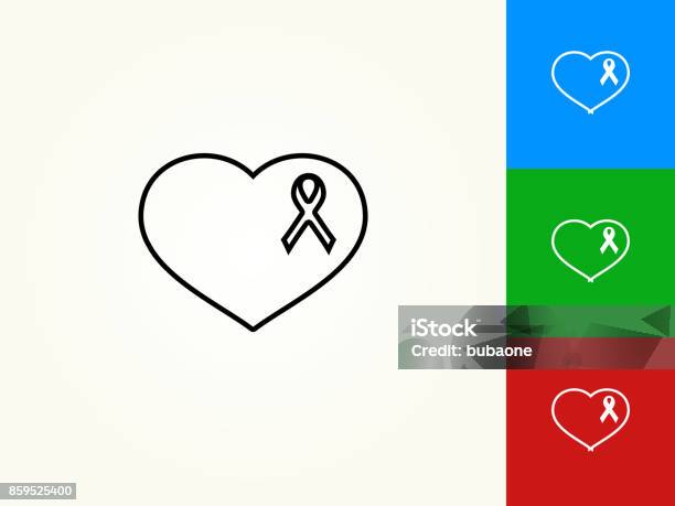 Breast Cancer Support Ribbon Heart Black Stroke Linear Icon Stock Illustration - Download Image Now