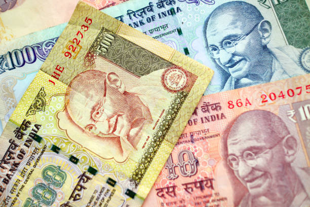 istock Indian rupee banknote cash background 859526086