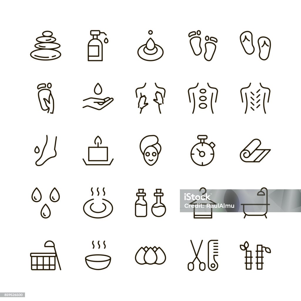 SPA icon set. SPA icon set. Collection of high quality outline beauty pictograms in modern flat style. Black massage symbol for web design and mobile app on white background. Sauna line logo. Icon Symbol stock vector