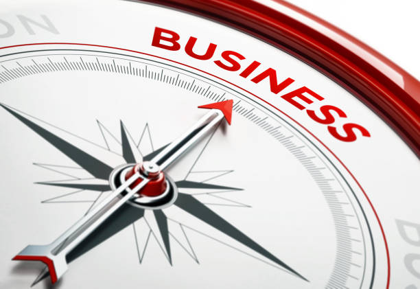 istock Business Concept: Arrow of A Compass Pointing Business Text 859528896