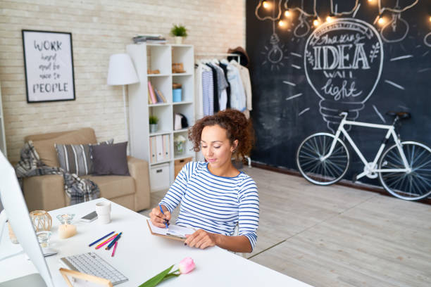 istock Creative Young Woman Sketching at Home 859530006