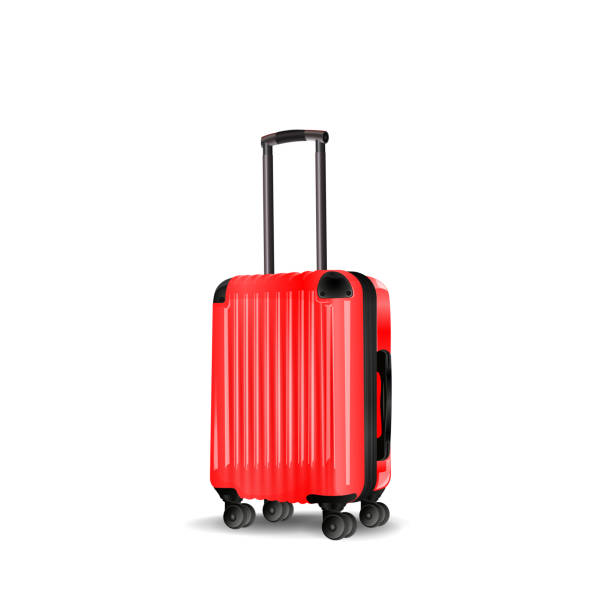 istock Red Cabin Luggage mock up, Suitcase, luggage isolated on white background. vector illustration. 859532634