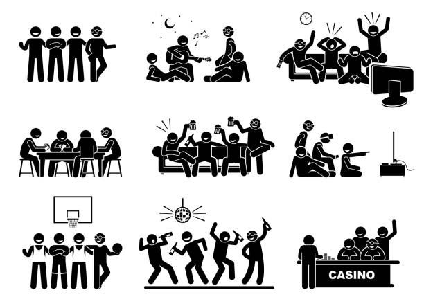 мужчины тусуются с группой лучших друзей вместе. - poker night stock illustrations