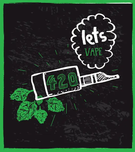 Vector illustration of Cannabis weed culture Lets Vape 420 hand drawn labels designs