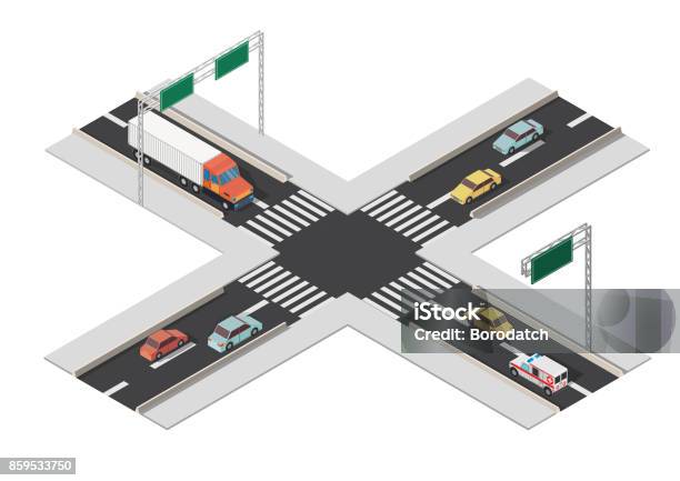 Isometic Intersection Isomertic City Intersection Road Markings Vector Illustration Stock ...