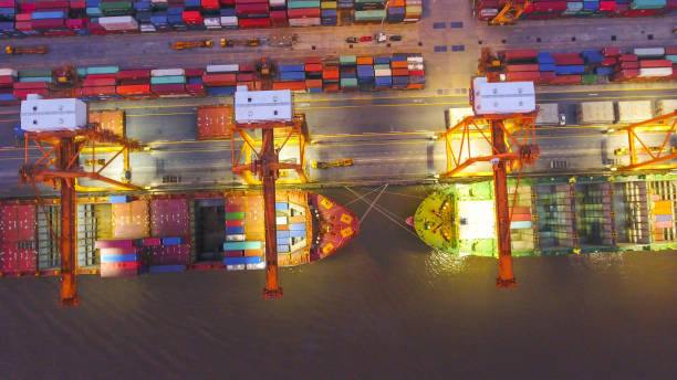 istock Logistics and transportation of Container Cargo ship and Cargo working crane bridge in shipyard 859536694