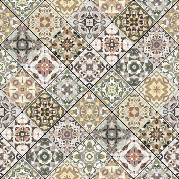 illustrazioni stock, clip art, cartoni animati e icone di tendenza di scarti quadrati in stile orientale. - illustration and painting kaleidoscope seamless pattern